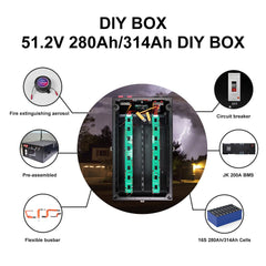 15kWh DIY Battery Box Pre-assembled Version With JK-PB2A16S20P BMS for 280Ah 314Ah