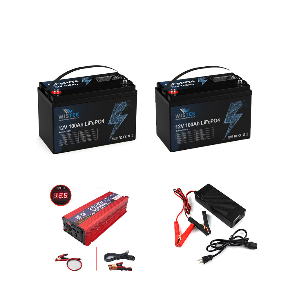 ⚡️【Limited Flash Sale】12V 100Ah Marine Battery Kits with Inverter and Charger Smart BMS for Electric Outboard Trolling Motor - Wistek
