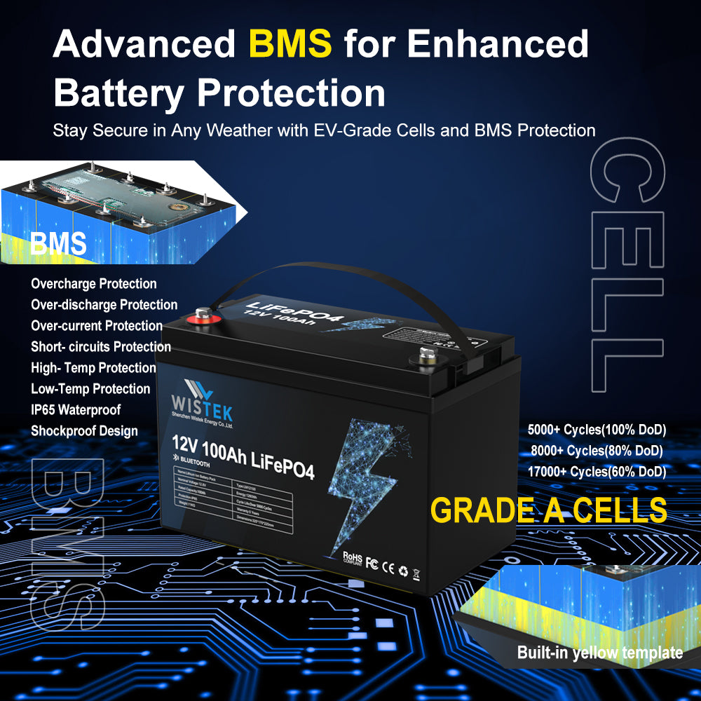 12V 100Ah LiFePO4 Battery with 100A BMS Bluetooth APP|Wistek(Poland Stock) - Wistek