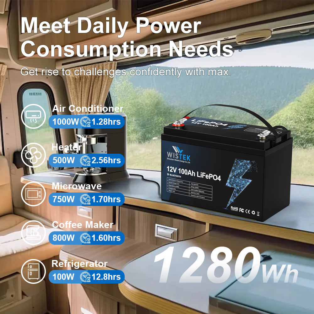 12V 100Ah LiFePO4 Battery with 100A BMS Bluetooth APP|Wistek(Poland Stock) - Wistek