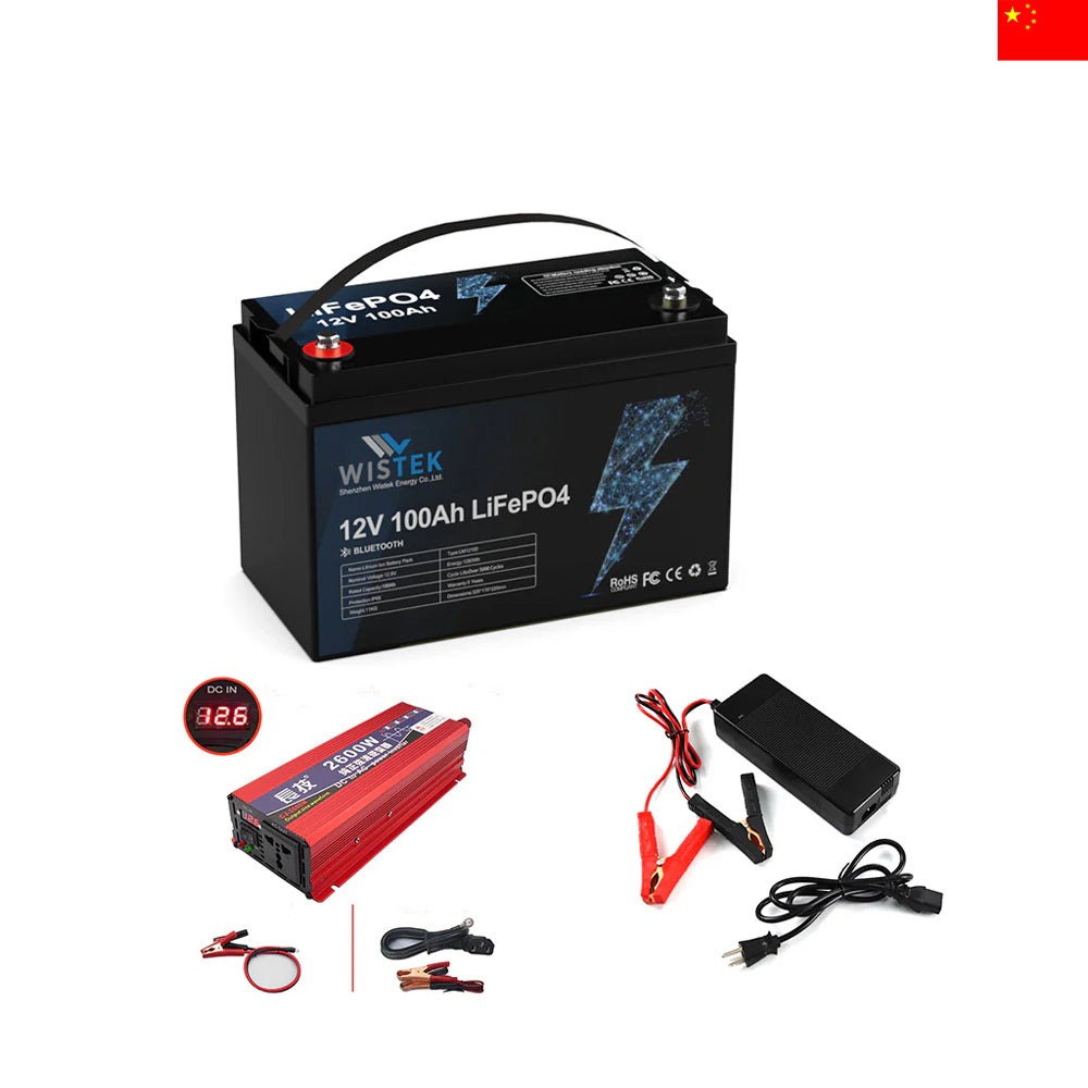 ⚡️【Limited Flash Sale】12V 100Ah Marine Battery Kits with Inverter and Charger Smart BMS for Electric Outboard Trolling Motor - Wistek