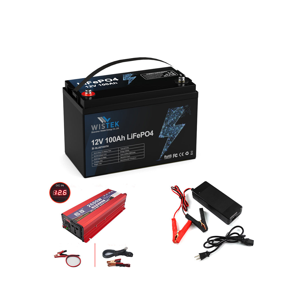 ⚡️【Limited Flash Sale】12V 100Ah Marine Battery Kits with Inverter and Charger Smart BMS for Electric Outboard Trolling Motor