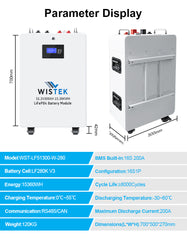 High Quality 51.2V 15KWh Wall Mount Mobile LiFePO4 Battery Pack with 200A BMS(Wistek|USA)