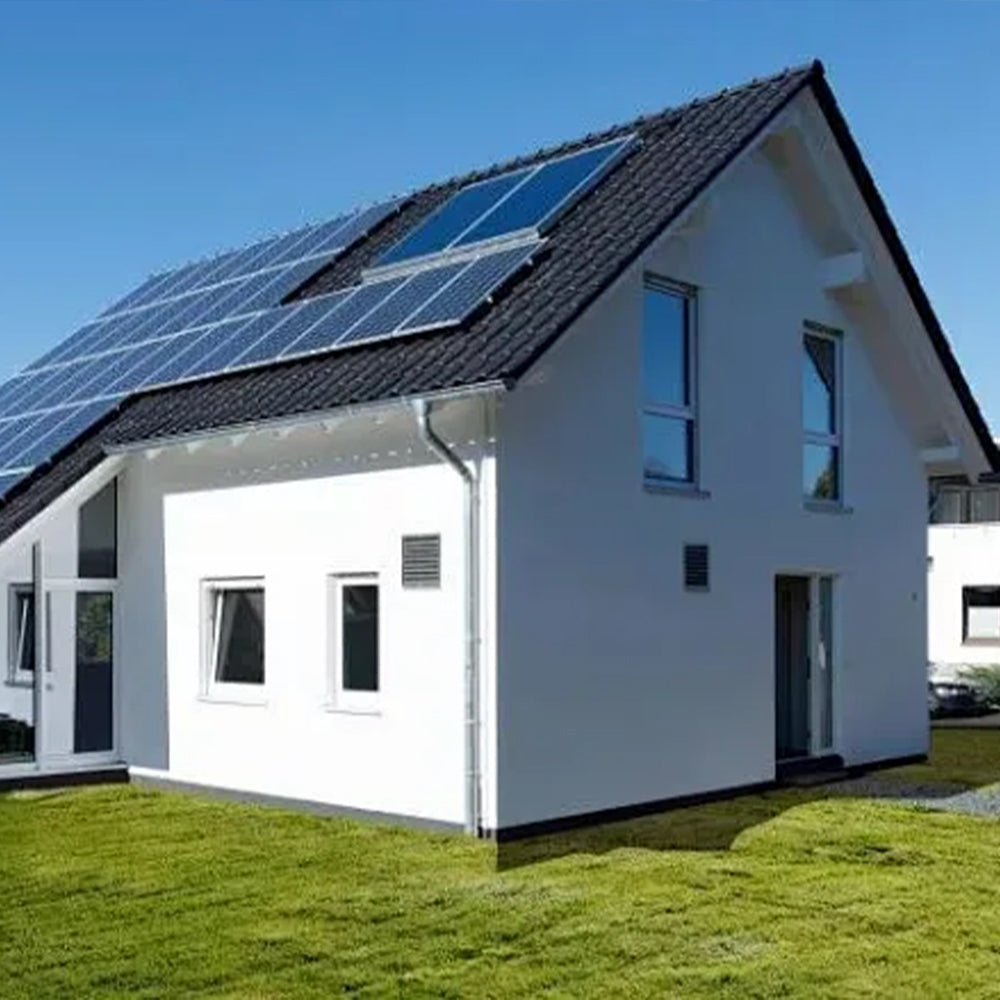 Solar panels installed on the roofs of white single-family houses