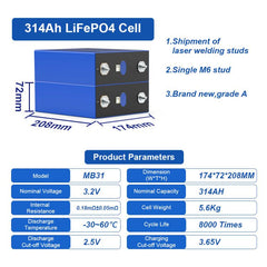 Li Fe Po4 Cells 3.2V 314ah, Grade A EVE MB31 | Wistek (Poland Stock)