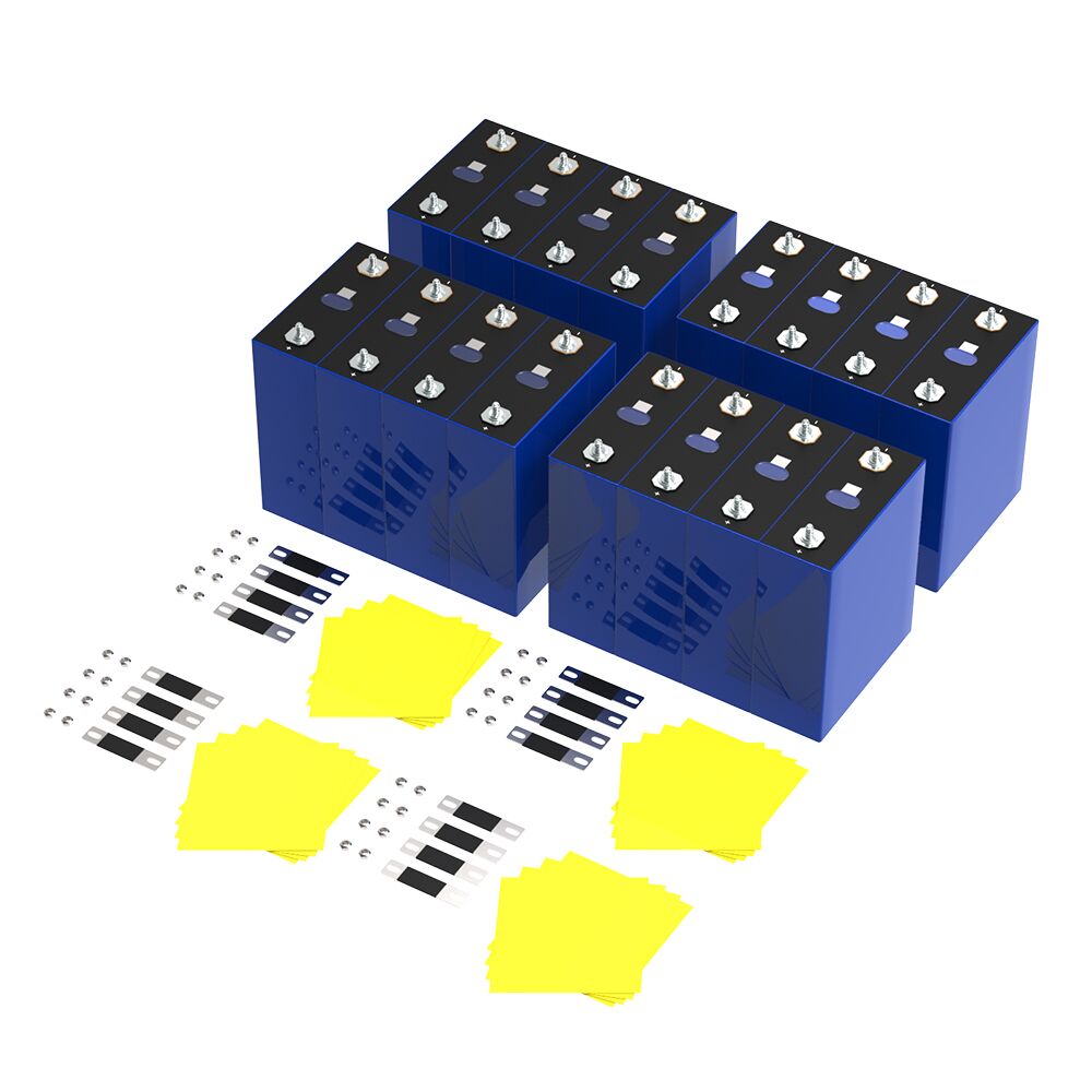16 prismatic cells with 16 epoxy plate,8 busbars and 16 screws on the white background