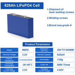 EVE Grade A LF628K MB56 628Ah 3.2V Prismatic LiFePO4 Cell|Wistek(USA Stock)